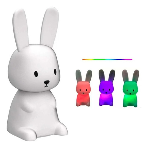 Lámpara, Velador Led Rohs Conejo Silicona, Luz Nocturna 20cm Blanco Multicolor