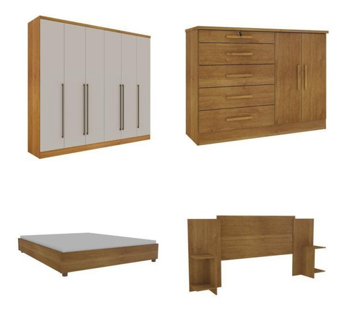 Quarto Casal Completo Guarda Roupa 6 Portas Com Cômoda Cama