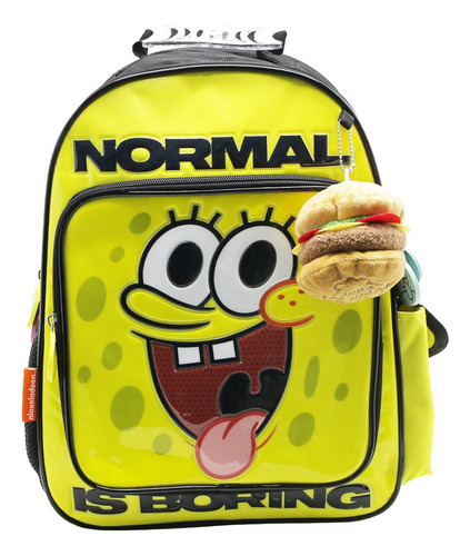 Mochila Escolar Bob Esponja Krusty Burger Color Amarillo Diseño De La Tela Liso