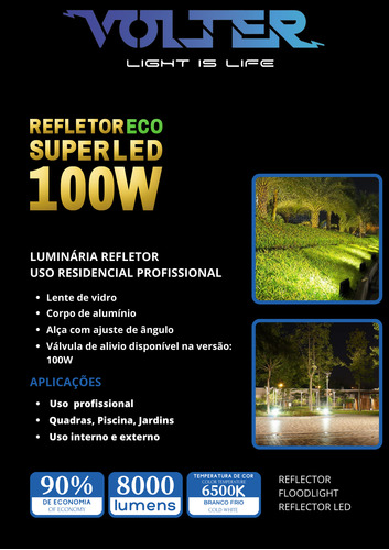 Kit 7 Refletores Holofote 100w Prova Dagua Frio 8000 Lumens