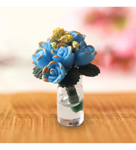 1/12 Miniatura Bonsái Planta Casa De Muñecas Azul Claro