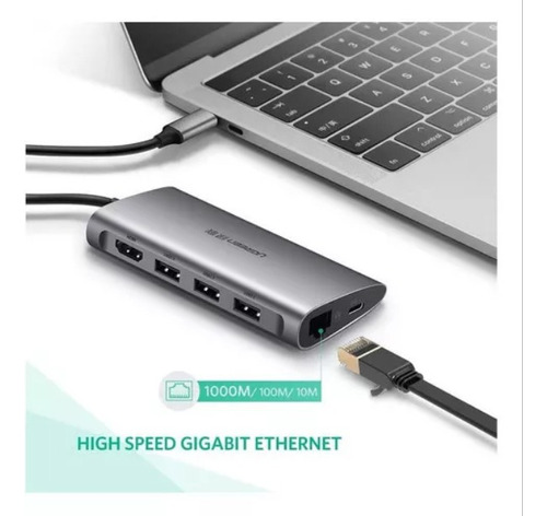 Hub Ugreen Cm121 Usb C A 3xusb3.0a + Hdmi + Rj45 + Sd/tf+ Pd