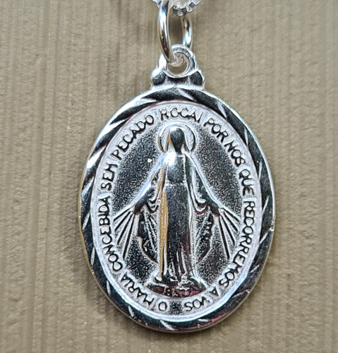Nossa Senhora Das Graças + Corrente 45 Cm Em Prata 925