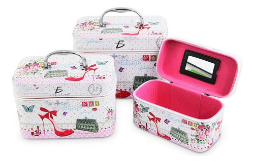 Cosmetiquera Neceser Maquillaje Estampado Kit De 3 Color Blanco