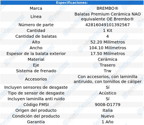Balatas T40 Brembo Nao Vw Golf Se 2016