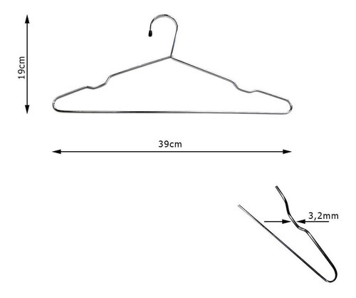 Cabide Tintureiro Adulto Cromado Simples 3,2mm 50 Unidades