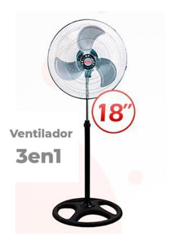 Ventilador De Pie Pared Turbo 3 en 1 Eiffel 18 Pulgadas 90w de Potencia 3 Aspas metal Rejilla Metal