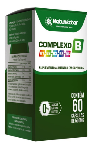 Complexo B 60 Caps Vitaminas B1 B2 B3 B5 B6 Suplemento