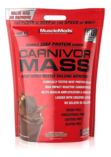 Suplemento En Polvo Musclemeds  Carnivor Mass Proteínas Sabor Chocolat Fundge En Sachet De 4.53kg