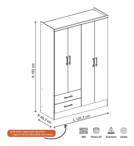 Imagen 4 de 5 de Closet Bertolini 583 3 Puertas 2 Cajones