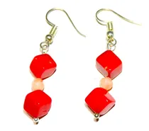 Comprar 2 Aretes  Coral Rojo Y Coral Piel De Angel   36 Mm 