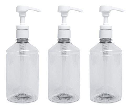 3 Frascos 500ml Para Álcool Gel Válvula Pump Profissional