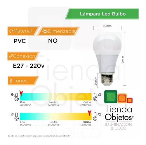 Imagen 2 de 10 de Pack X 10 Lamparas Led Foco Bulbo 11w 12w = 90w 930lm