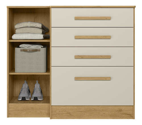 Cômoda Sapateira Luna Para Quarto Com 4 Gavetas Organizadoras De Roupa Cor Freijó Off