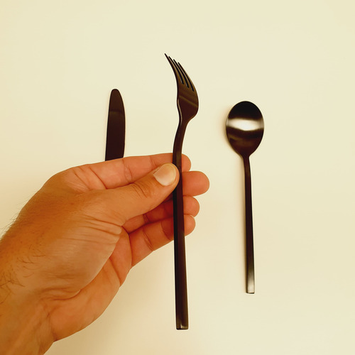 Set 3 Cubiertos Negros Acero Inoxidable Diseño Moderno Deco Negro