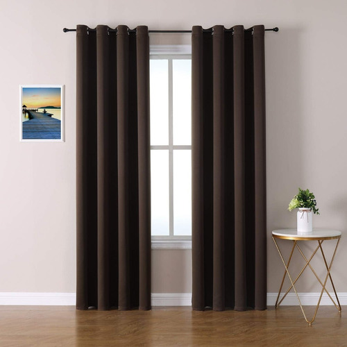 Cortinas Marron  Con Ojales 2 Paneles 132x213cm Blackout