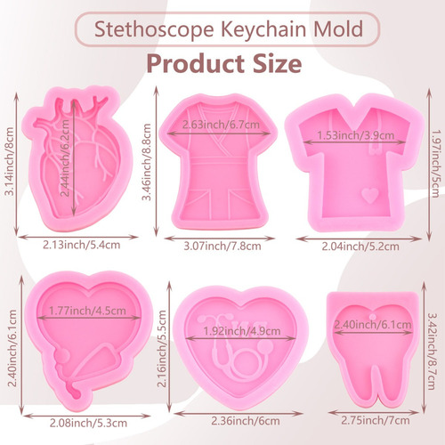 6pcs Molde De Silicona Ropa Médico Dientes Llavero Fondant