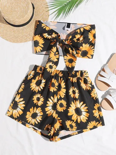 Conjunto Girasoles Top Cn Short Ropa Mujer Vestidos Casuales