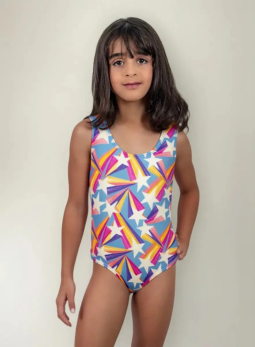Maiô Body Infantil Estampado Com Forro Interno Babado Cores Cor Maiô Estrelinha Tamanho 8