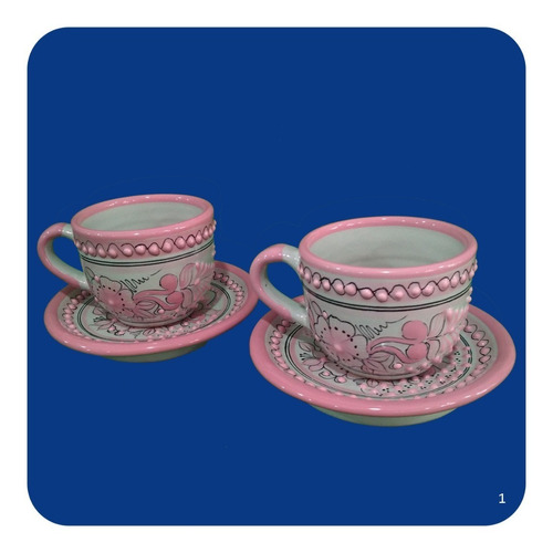 2 Ternos Taza Y Plato De Talavera Poblana Rosa Gris M1 Tz