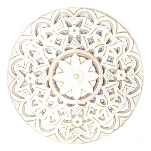 Cuadro De Madera Ornamental Mandala Blanco Decoracion Pared