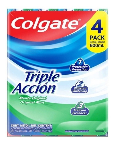 Crema Dental Anticaries Colgate Triple Acción 4 Pz De 150 Ml