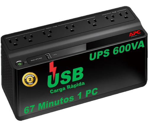 Ups Apc Be600m1 600va+ Usb Carga Backups 67min/pc Gtía 2 Año