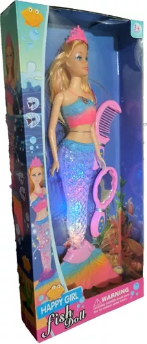 Boneca Barata Sereia Com Luz E Musical Tipo Barbie 30 Cm 4pç em