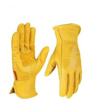 Luvas Couro Amarelas Motociclista Old School Retrô Vintage