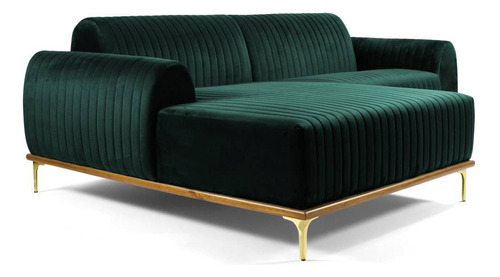 Sofá Com Chaise Euro 245cm Veludo Verde - Gran Belo