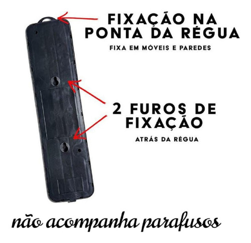 Extensão Eletrica 5 Tomada Filtro D Linha Fusivel Proteção Cor Preto