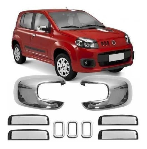 Kit Aplique Cromado Maçaneta Retro Fiat Novo Uno 2010 A 2017