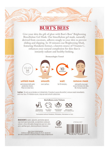 Imagen 2 de 5 de Máscara Iluminadora En Gel Burt's Bees Biocelulosa 1 Un