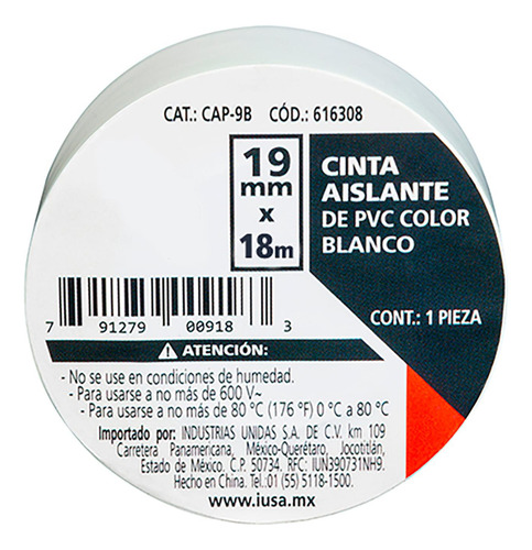 Cinta Aislante 19 Mm X 18 M Blanca