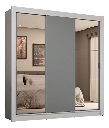 Ropero Closet Madesa 3 Puertas 2 Espejos Bg 02 Color Blanco/Gris