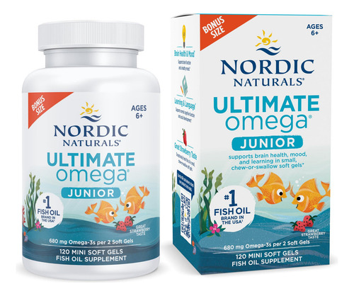 Nordic Naturals Ultimate Omega Jr., Morango 120 Minicápsul Sabor Sem Sabor