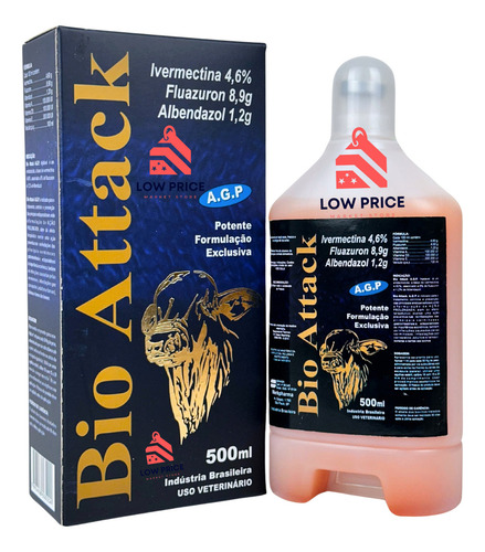 Bio Attack 500ml Antiparasitário Vaca Bezerro Boi Gado