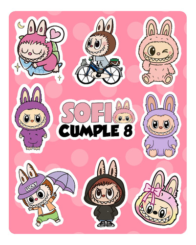 45 Planchas Stickers Personalizados Souvenir Cumple Labubu