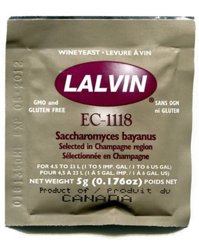5 Levaduras Lavin P/ Vino Ec-1118 X 5 Grs Envasada En Vacio