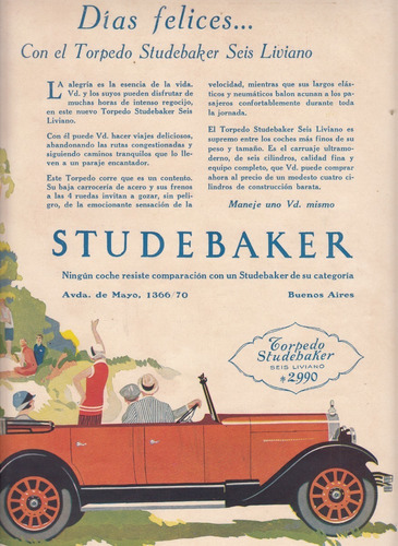 1927 Publicidad De Automovil Studebaker Argentina Vintage 