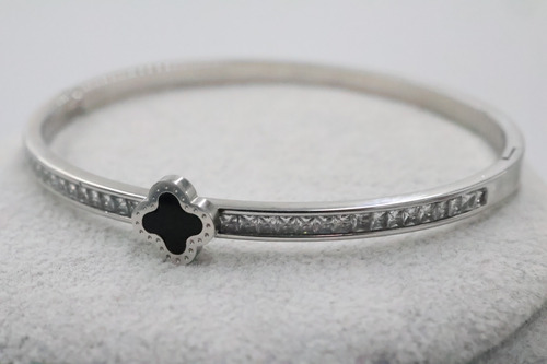 Brazalete Tipo Van Cleef En Acero Inoxidable316l 19cm Trébol Plateado 10.16 Cm 48.26 Cm