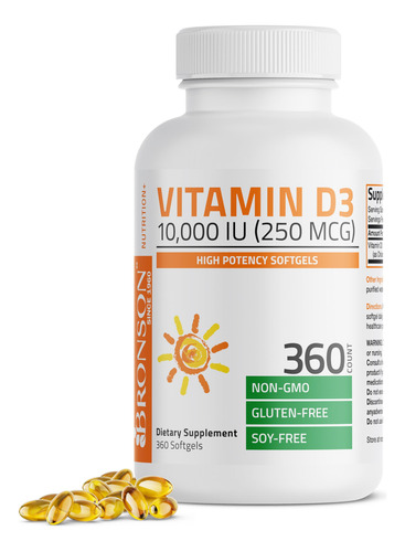 Bronson Vitamina D3 10,000 Ui 360 Cápsulas Blandas