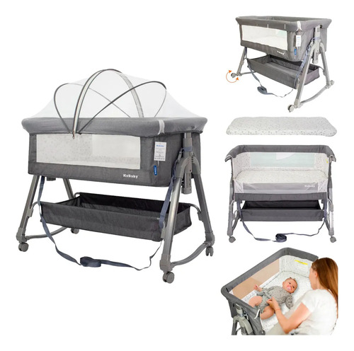 Berço Portátil Moises Co-bed Balanço Com Mosquiteiro E Cesto Cinza Serenitá - KaBaby