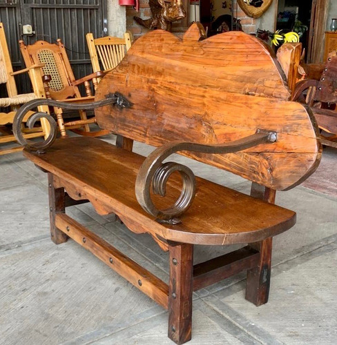 Antigua Y Original Banca Rustica Madera Primavera Y Hierro. (Usado)
