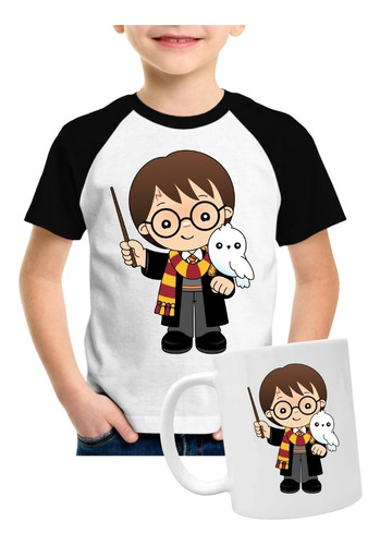 Kit Camiseta Raglan + Caneca Harry Poter Geek Envio Imediato