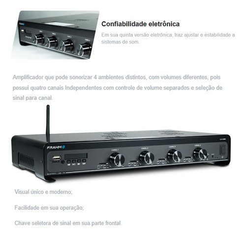 Som Ambiente P/ Academias Frahm 4500 +12 Caixas Ps200 Pretas