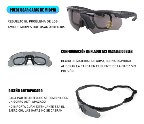 Lentes Polarizados Caballero 3lentes Tácticas Militares Mica