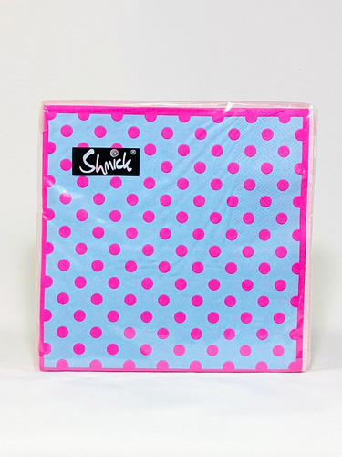 40 Servilletas Para Fiesta, Color Azul Con Puntos Rosas.