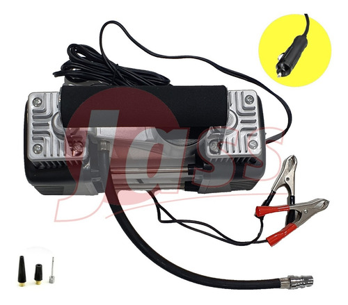 Imagen 2 de 4 de Compresor Aire Doble 2 Piston / Cilindro 12v Metal Auto 4x4 Con Ficha De Encendedor