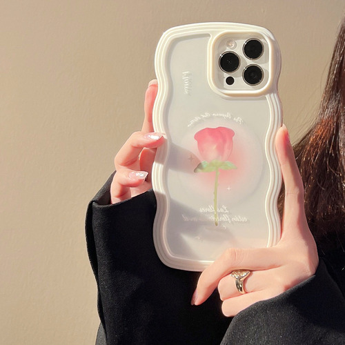 Para iPhone 11/16 Pro Max Capa Rosa Artístico Silicone Macia